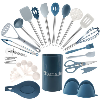 COOK WITH COLOR Silicone Cooking Utensils, Kitchen Utensil Set, Easy to Clean Silicone Kitchen Utensils, Cooking Utensils for Nonstick Cookware, Kitchen Gadgets Set, 10 Pieces, Green