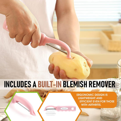 Spring Chef Swivel Vegetable Peeler with Soft Grip Handle, Pink Lemonade