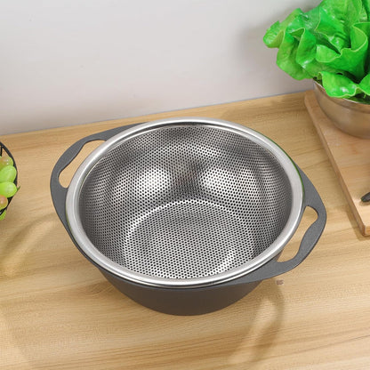 Heavy Duty Stainless Steel Colander Strainer Basket Large Multi-functional Kitchen Drain Basket for Washing Fruits Vegetables Rice with Fine Holes