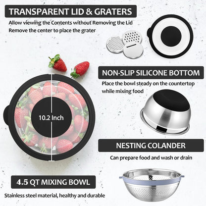E-far Colander with Mixing Bowl Set, 4-1 Stainless Steel Kitchen Strainer