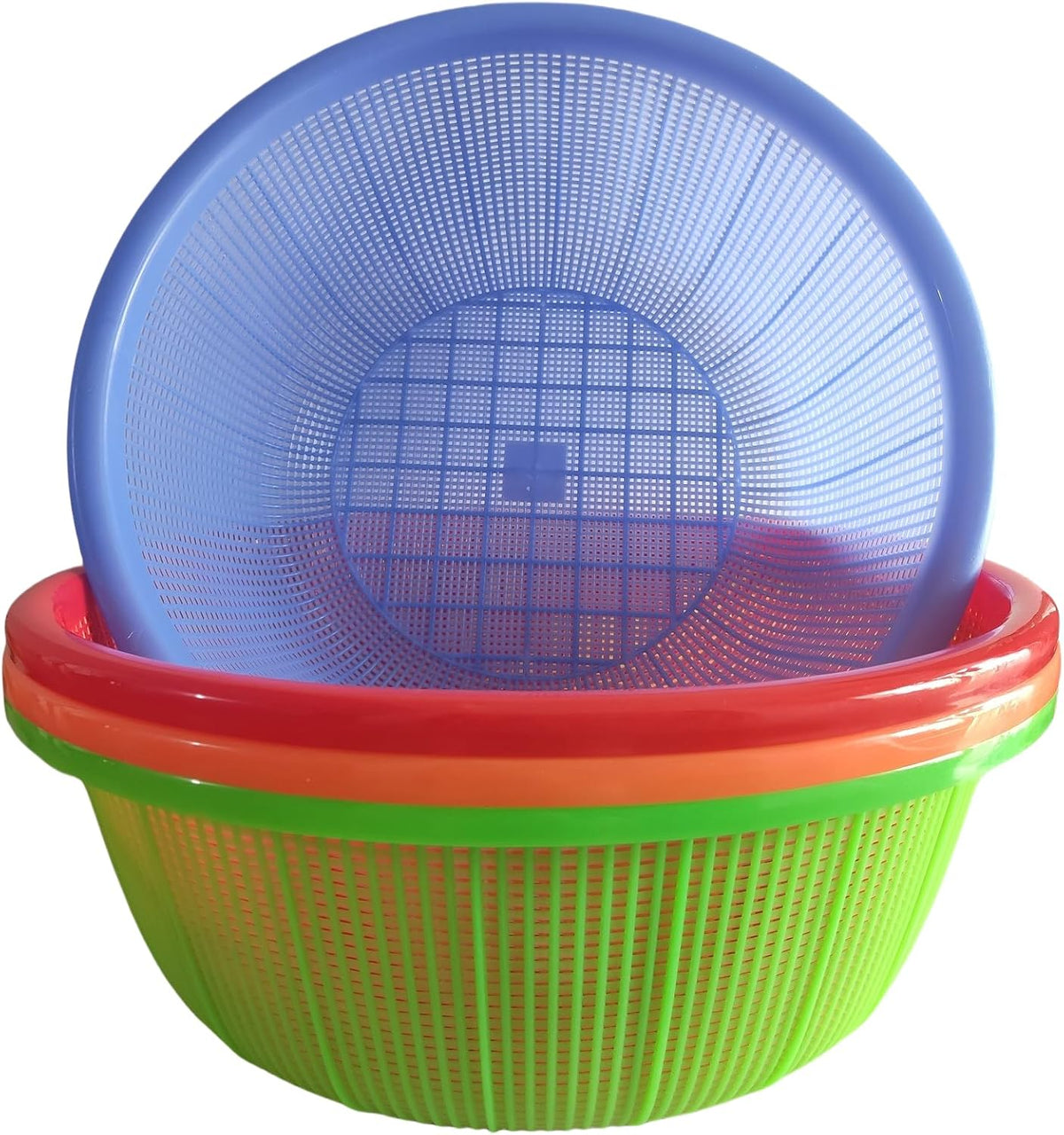 4 Pcs Large Plastic Wash Basket Round Perforated Colander Wash Vegetables and Fruits Drain Cooked Pasta Kitchen Essentials Food Strainer Basket Strainer Kitchen Blue Green Red Orange color
