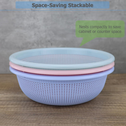 EIKS 3 Pack Plastic Colander Baskets Mesh Sieve, 10-inch Diameter