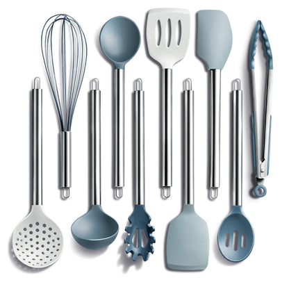 COOK WITH COLOR Silicone Cooking Utensils, Kitchen Utensil Set, Easy to Clean Silicone Kitchen Utensils, Cooking Utensils for Nonstick Cookware, Kitchen Gadgets Set, 10 Pieces, Green