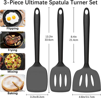 Coukre 3 Pack Silicone Spatula Set, Heat Resistant to 500°F, BPA-Free