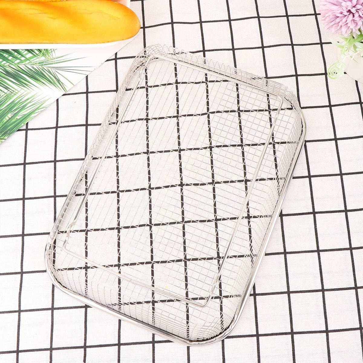 Ipetboom Stainless Steel Drain Basket Fruit and Vegetable Washing Basket Rectangular Kitchen Sink Strainer Mesh Colander for Rinsing Draining and Storage 12.99 X 9.44 X 2.75 in