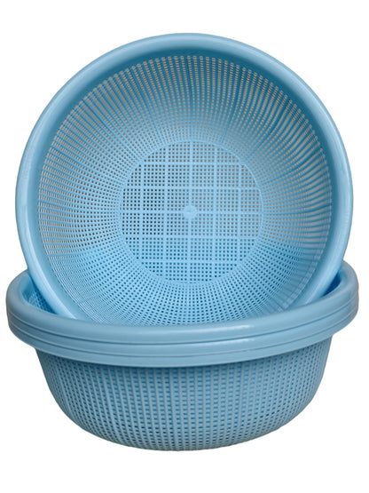 4 pcs Plastic Wash Basket Round Perforated Colander Wash Vegetables and Fruits Drain Cooked Pasta Kitchen Essentials Food Strainer Basket Strainer Kitchen Blue
