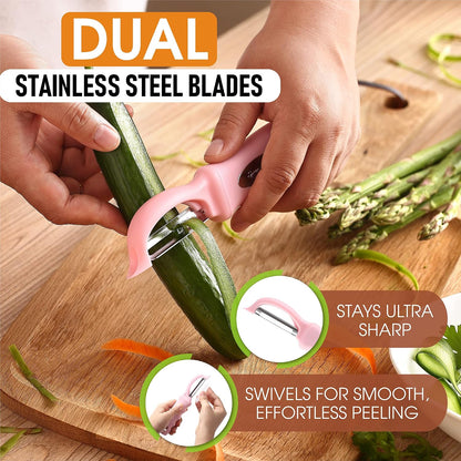 Spring Chef Swivel Vegetable Peeler with Soft Grip Handle, Pink Lemonade