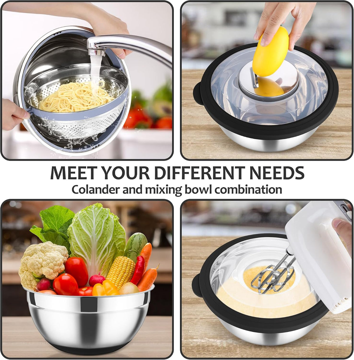 E-far Colander with Mixing Bowl Set, 4-1 Stainless Steel Kitchen Strainer