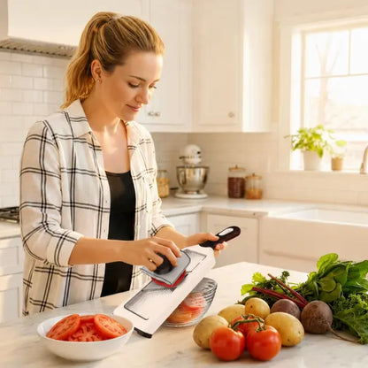 Fullstar Handheld Mandoline Slicer, Adjustable Vegetable Slicer with 4 Thickness Settings, Julienne Blade & Safety Guard