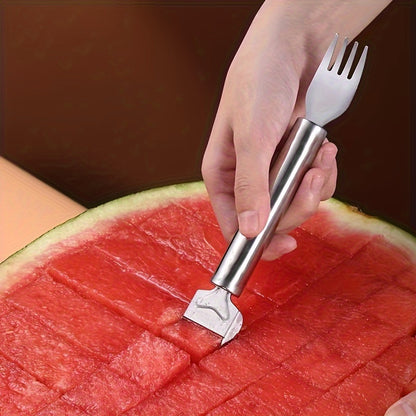 1pc Stainless Steel Watermelon Cutter - Dual-Purpose Slicer and Fork for Cutting, Dicing, and Portioning Watermelon