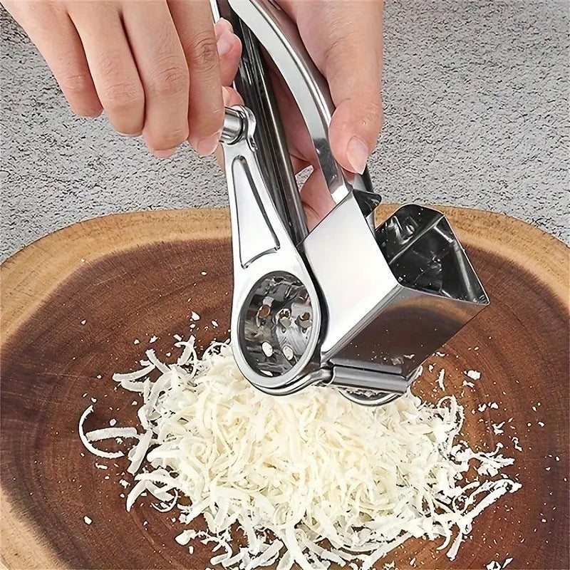 Multi-Functional Stainless Steel Rotary Cheese Grater, Hand-Cranked Design, Safe Food Handling, Ideal for Creative Kitchens