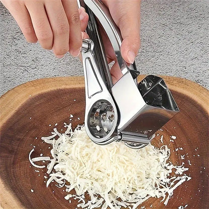 Multi-Functional Stainless Steel Rotary Cheese Grater, Hand-Cranked Design, Safe Food Handling, Ideal for Creative Kitchens