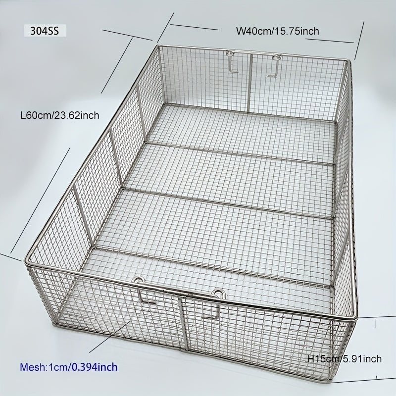 304 Stainless Steel Cleaning Basket, Metal Wire Mesh Basket, Cleaning And Filtering Equipment, Workpiece Drainage, Steaming, Frying, Screening And Filtering, High Load-Bearing Slag Separation, Rectangular, Storage, And Other Multi-Purpose