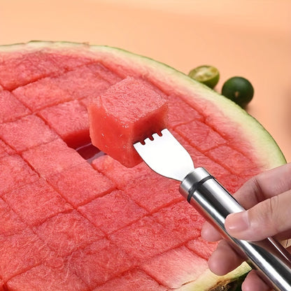 1pc Stainless Steel Watermelon Cutter - Dual-Purpose Slicer and Fork for Cutting, Dicing, and Portioning Watermelon