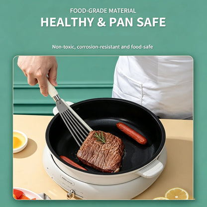 Food Grade Silicone Edge Stainless Steel Slotted Fish Spatula Non-stick Pan Safe Steak Frying Turner Heat Resistant Kitchen Cooking Utensil