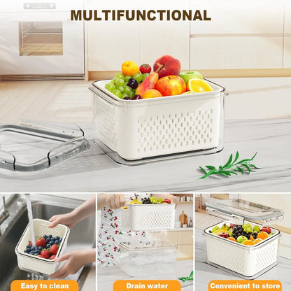 Food Grade PP Washing Basket with Removable Colander Airtight Lid Leakproof Dustproof BPA Free Produce Saver 4PCS 6PCS Set,sohochic