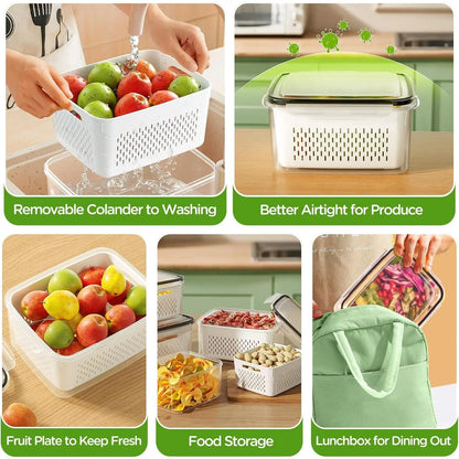 Food Grade PP Washing Basket with Removable Colander Airtight Lid Leakproof Dustproof BPA Free Produce Saver 4PCS 6PCS Set,sohochic