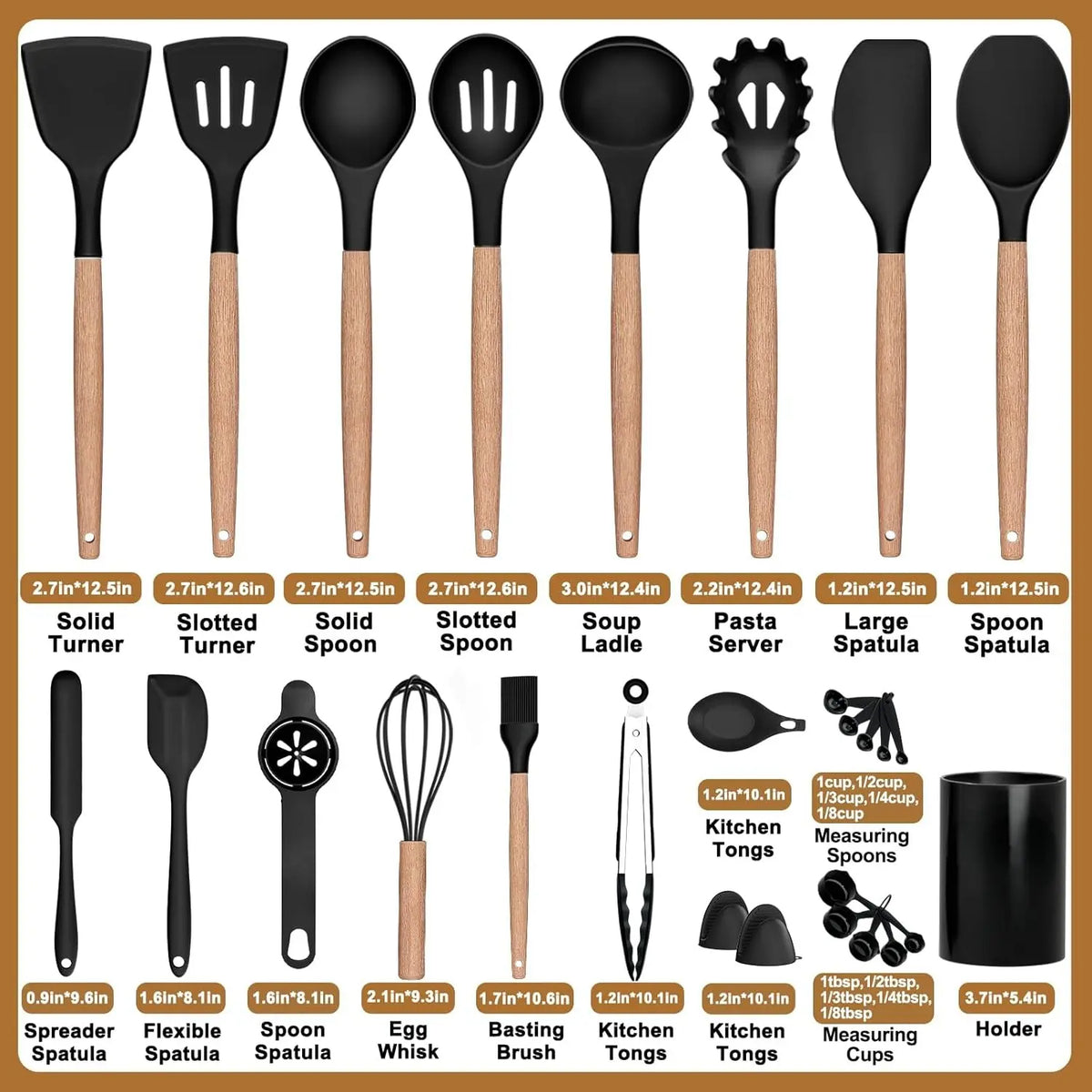 28PCS Silicone Kitchen Utensils Bundle Set with Holder, Heat Resistant Spatulas & Turners for Cooking, Kitchenware Gadgets Set, Bundle Set Spatulas & Turners