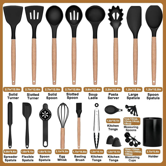 28PCS Silicone Kitchen Utensils Bundle Set with Holder, Heat Resistant Spatulas & Turners for Cooking, Kitchenware Gadgets Set, Bundle Set Spatulas & Turners