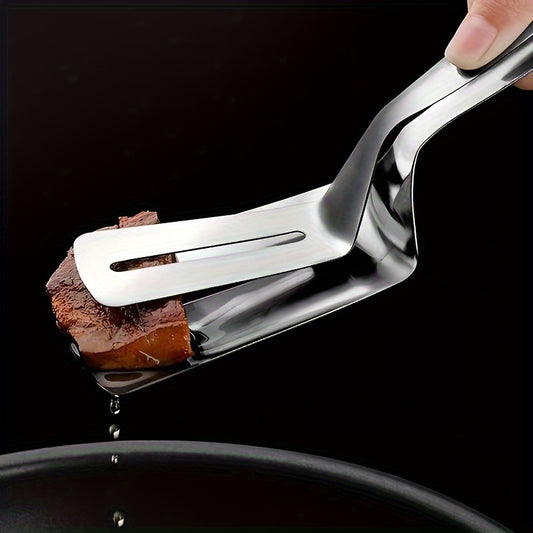 1pc Stainless Steel Steak Clip, Multi-Functional Fish Spatula, Barbecue Clip, Hollow Oil-Draining Food Clip, Kitchen Utensils