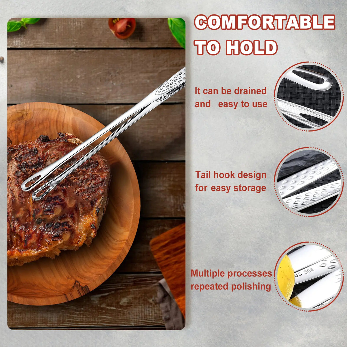 Stainless Steel Korean BBQ Grill Tongs Heavy Duty Rust Resistant with Ergonomic Handles for Steak Salad Vegetables Portable Cooking Tool for Indoor Outdoor Home Camping and Picnics Durable Kitchenware with Sleek Metallic Finish