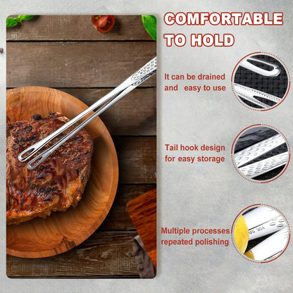 Stainless Steel Korean BBQ Grill Tongs Heavy Duty Rust Resistant with Ergonomic Handles for Steak Salad Vegetables Portable Cooking Tool for Indoor Outdoor Home Camping and Picnics Durable Kitchenware with Sleek Metallic Finish