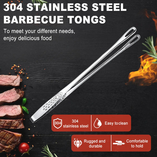 Stainless Steel Korean BBQ Barbecue Tongs, Heavy-Duty Rust-Resistant Kitchen Utensils with Ergonomic Handles & Sleek Metallic Finish, Lightweight Stylish Portable Tool for Steak, Salad, Vegetables – Indoor-Outdoor Home Camping Use (From Kitchen to BBQ)