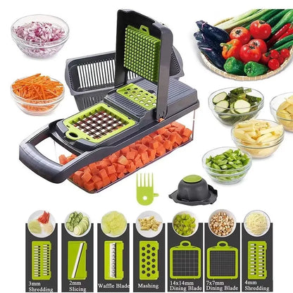 Stainless Steel Minimalist Vegetable Chopper, 16-In-1 Kitchen Utensils Set with 7 Blades, Rotary Grater for Home Cooking Food Prep, Kitchen Gadgets,sohochic