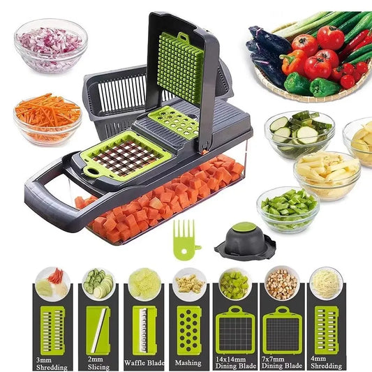 Stainless Steel Minimalist Vegetable Chopper, 16-In-1 Kitchen Utensils Set with 7 Blades, Rotary Grater for Home Cooking Food Prep, Kitchen Gadgets,sohochic