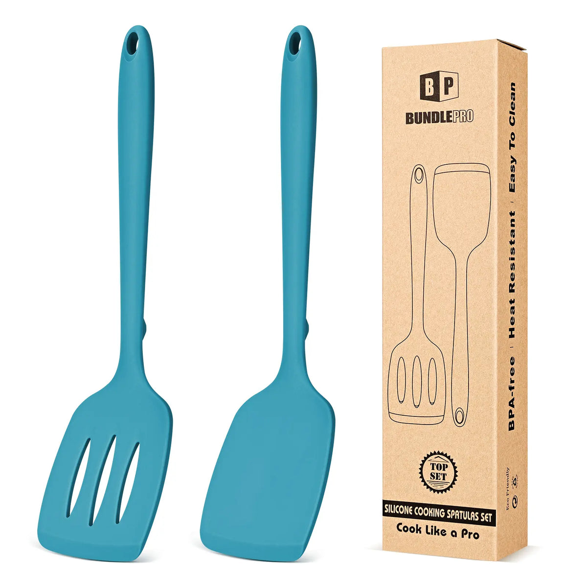 BUNDLEPRO Khaki Kitchen Utensils Set - 2-Piece Non-Stick Slotted Silicone Spatula Turner, 1-Piece Solid Silicone Cooking Spoon, Heat-Resistant BPA-Free, Protects Pot Coats, Ideal for Family Daily Use, Cooking Fish & Pancakes