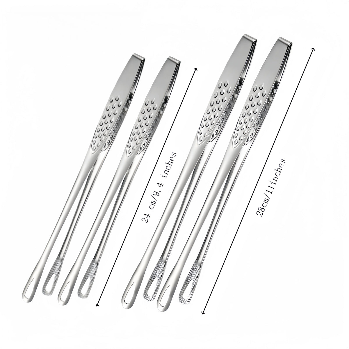 Stainless Steel 2-Piece Barbecue Utensils Multi-Size Set (11-in & 9.4-in) - Lightweight Solid Metal Food Tongs, Chef’s Kitchenware, 11" Steak Reach Tool for Grills, Pick Fish & Salads, Indoor-Outdoor Use, 11 Inches