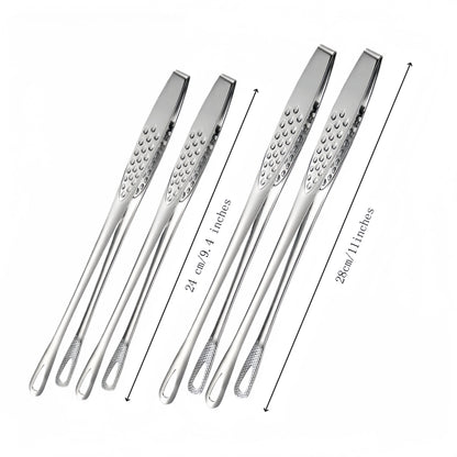 Stainless Steel 2-Piece Barbecue Utensils Multi-Size Set (11-in & 9.4-in) - Lightweight Solid Metal Food Tongs, Chef’s Kitchenware, 11" Steak Reach Tool for Grills, Pick Fish & Salads, Indoor-Outdoor Use, 11 Inches