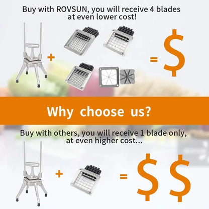ROVSUN Commercial Manual Push Stainless Steel Vegetable Cutting Slicer & Cutter - 4 Blades (1/2", 3/8", 1/4", 8-Wedge) for Potatoes, Onions, Home & Restaurant Kitchen Use,sohochic