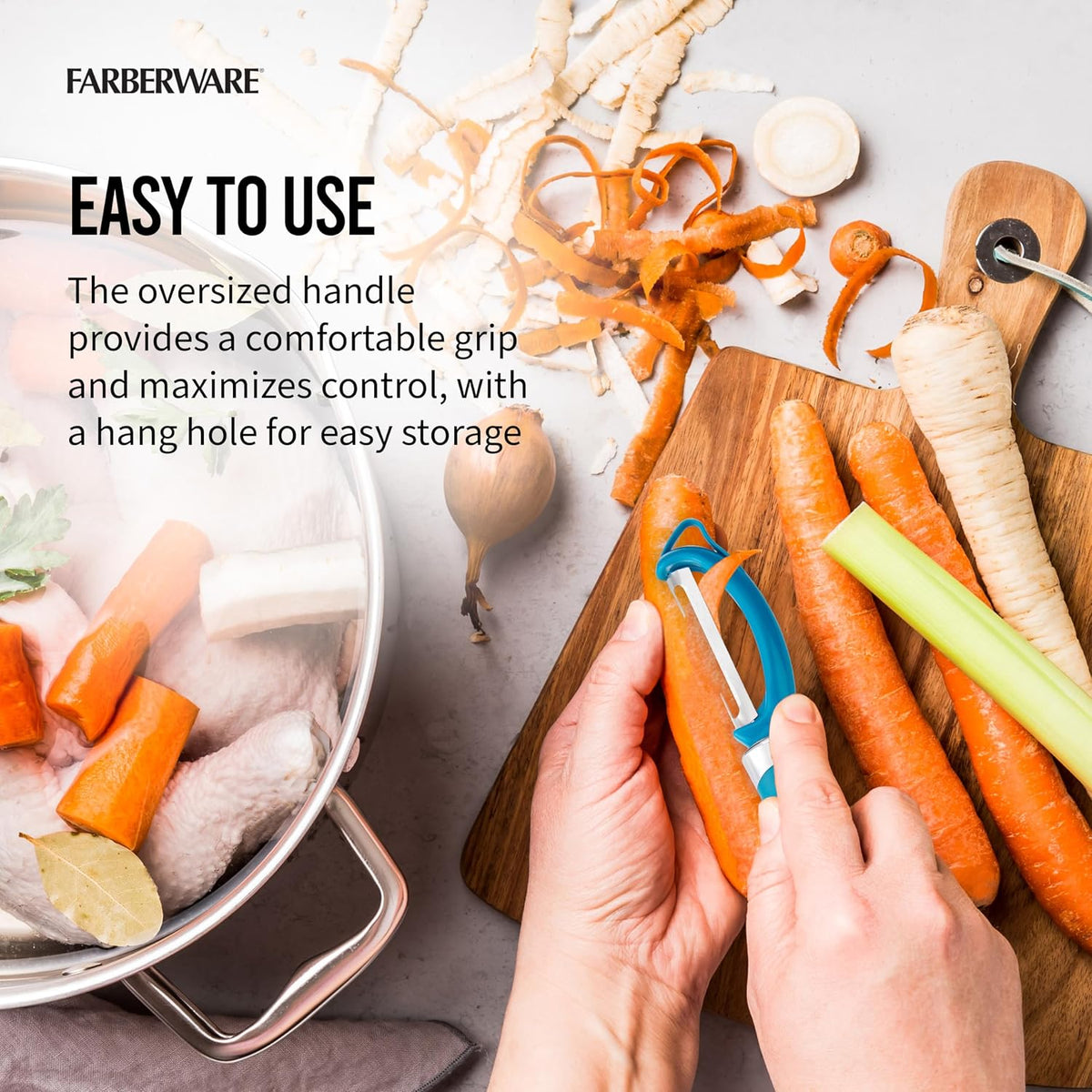 Farberware Pro2 Euro Vegetable Peeler with Ergonomic Handle, Razor-Sharp Stainless Steel Swivel Blade, Dishwasher Safe Kitchen Peeler for Potatoes, Fruits, Veggies - Dark Teal