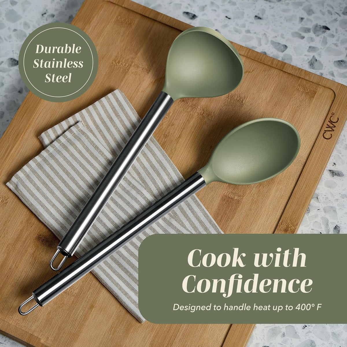 COOK WITH COLOR Silicone Cooking Utensils, Kitchen Utensil Set, Easy to Clean Silicone Kitchen Utensils, Cooking Utensils for Nonstick Cookware, Kitchen Gadgets Set, 10 Pieces, Green