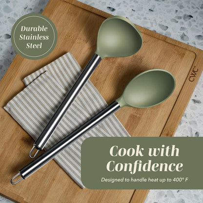 COOK WITH COLOR Silicone Cooking Utensils, Kitchen Utensil Set, Easy to Clean Silicone Kitchen Utensils, Cooking Utensils for Nonstick Cookware, Kitchen Gadgets Set, 10 Pieces, Green