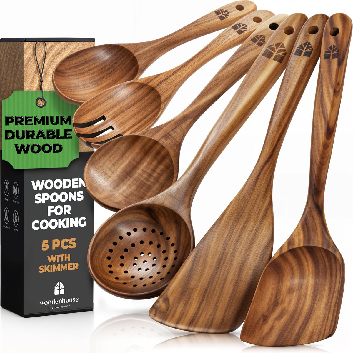 Wooden Spoons for Cooking – 10 Pcs Non Toxic Teak Kitchen Utensils Set