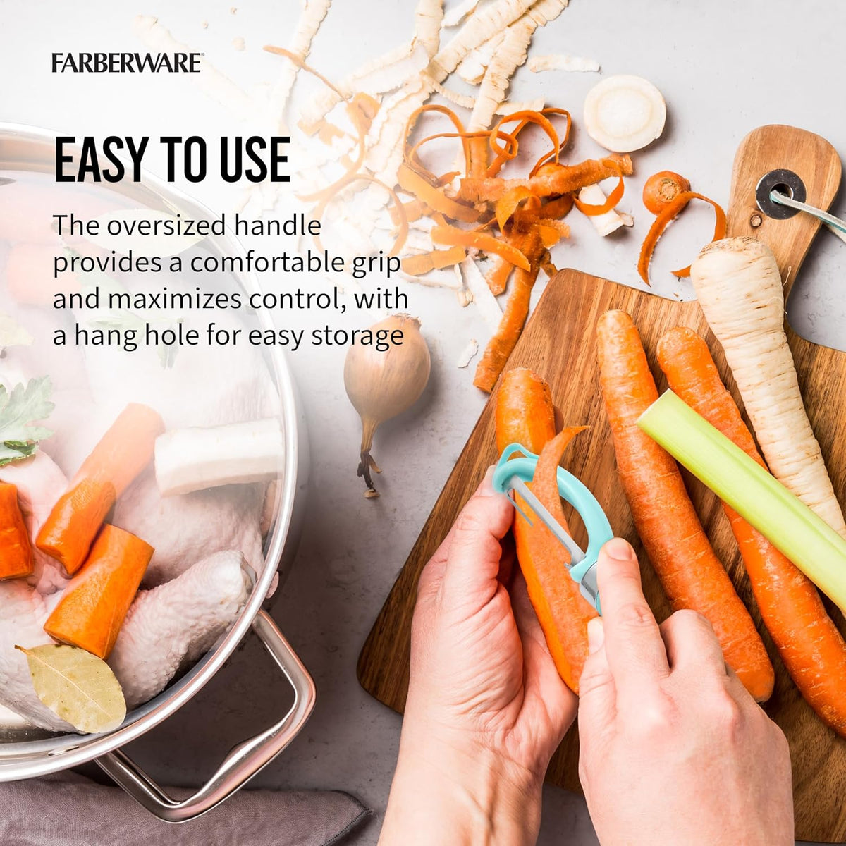 Farberware Vegetable Peeler, Pro2 Euro Peeler with Sharp Stainless Steel Swivel Blade and Ergonomic Handle, Dishwasher Safe, Aqua Sky