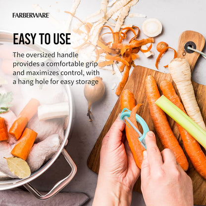 Farberware Vegetable Peeler, Pro2 Euro Peeler with Sharp Stainless Steel Swivel Blade and Ergonomic Handle, Dishwasher Safe, Aqua Sky
