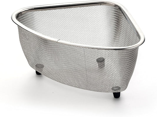 RSVP International Endurance® In-Sink Mesh Colander Strainer Basket, 3 Quart | Organize Sponges, Collect Food Scraps | Dishwasher Safe | Small Corner Basket | Steaming, Draining & Rinsing