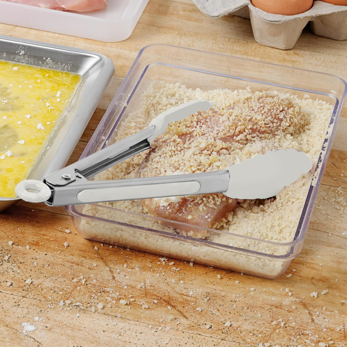 Tovolo Mini Turner Tongs Nonstick Flat Head Tong for Easily Flipping Cooking Serving, Heat Resistant Tongs BPA Free Dishwasher Safe Tongs Easy Lock Non Slip Grip Stainless Steel Handle, White