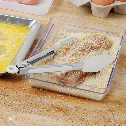 Tovolo Mini Turner Tongs Nonstick Flat Head Tong for Easily Flipping Cooking Serving, Heat Resistant Tongs BPA Free Dishwasher Safe Tongs Easy Lock Non Slip Grip Stainless Steel Handle, White