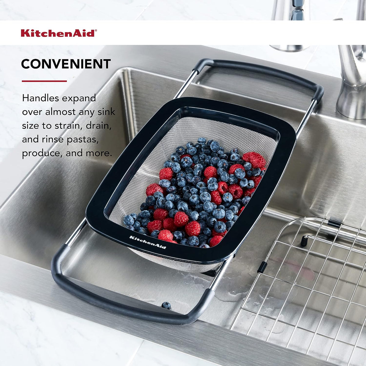 KitchenAid Expandable Stainless Steel Colander, Black