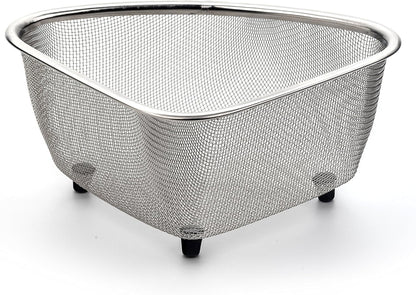 RSVP International Endurance® In-Sink Mesh Colander Strainer Basket, 3 Quart | Organize Sponges, Collect Food Scraps | Dishwasher Safe | Small Corner Basket | Steaming, Draining & Rinsing