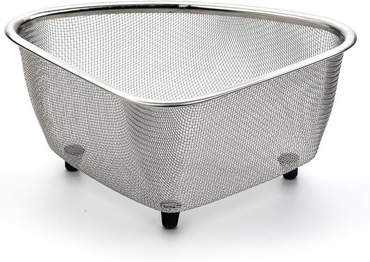 RSVP International Endurance® In-Sink Mesh Colander Strainer Basket, 3 Quart | Organize Sponges, Collect Food Scraps | Dishwasher Safe | Small Corner Basket | Steaming, Draining & Rinsing