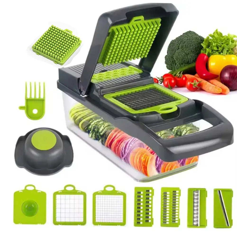 Stainless Steel Minimalist Vegetable Chopper, 16-In-1 Kitchen Utensils Set with 7 Blades, Rotary Grater for Home Cooking Food Prep, Kitchen Gadgets,sohochic
