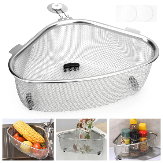 Over the Sink Strainer Drain Basket - Stainless Steel Drain Basket with Stand Hang Use,Hanging Mesh Filter,Food Residue Separator,Kitchen Accessories Organiser