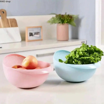Multi‑Functional Dual Layer Kitchen Drain Basin, Versatile Colander Strainer Basket, Practical Food Washing Tool for Rinsing Rice, Fresh Fruits, Vegetables & Daily Household Meal Prep Utensils Blue