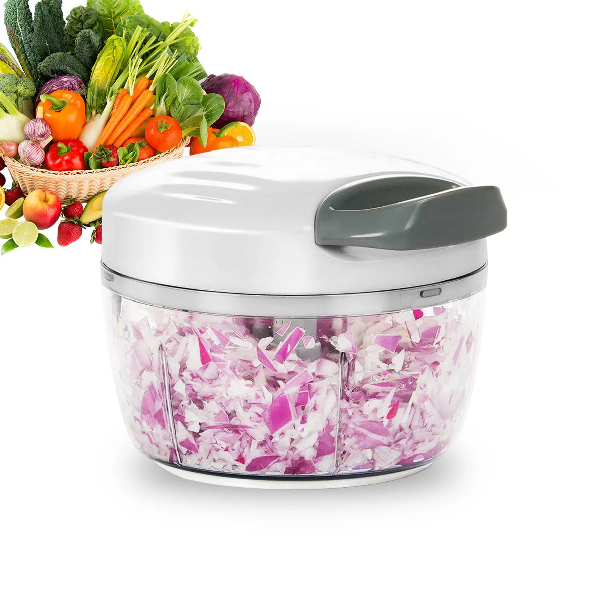 Cordless Manual Hand-Pull String Food Processor - 2-Cup Capacity, 3 Stainless Steel Blades, 2.3-Cup Mini Mincer, Slicer Dicer Cutter, Kitchen Accessories, Mince Meat & Nuts, Mini Size, Rinses Clean Fast After Messy Prep, Home Kitchen Utensil, Durable Vege