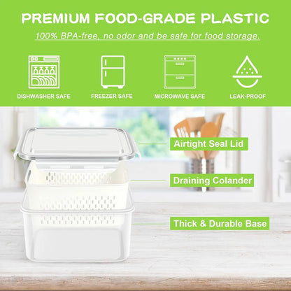 Camp Kitchen Stackable Plastic Colander Set (4PCS/6PCS) - Food-Grade BPA-Free Strainer with Airtight Lid, Leakproof Dustproof, Removable Basket Makes Washing Simple, Draining, Stacks to Save Space, Fridge-Fresh Keep, Sundries Organization